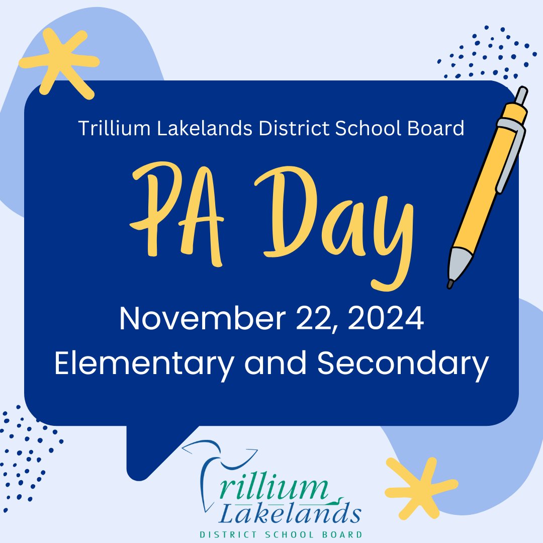 A friendly reminder that this Friday is a PA Day for both elementary and secondary students!

A breakdown of the professional development activities staff will be engaged in is available on the board website at ow.ly/zc8G50U7s5X.
