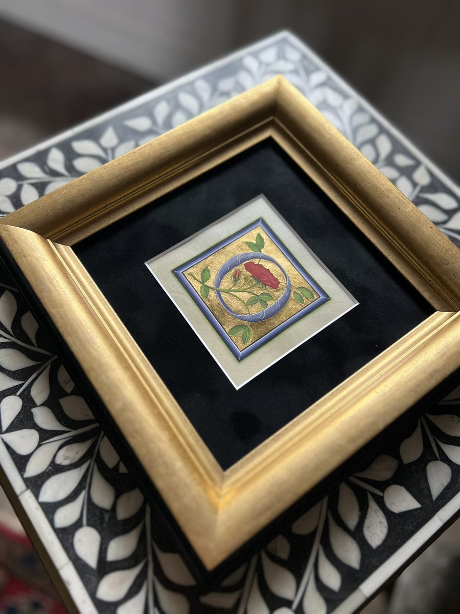 LTMorrish's tweet photo. I’ve finally got round to framing my Illuminated Letter from one of my courses held at the National Portrait Gallery in London. This was inspired by an illuminated letter taken from Katherine Parr’s prayer book from the Elton Hall collection. 🌹🖼️ https://t.co/65KPgt57IT