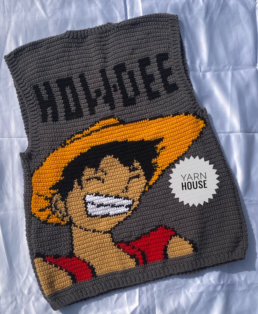 Therealosas__'s tweet photo. ONE PIECE meets CROCHET🏴‍☠️🧶✨ 

Handmade vest for a true OTAKU – cozy, stylish, and packed with character😌

Who else is ready to rep their favorite characters in style😉? https://t.co/ze3AGx1wXJ
