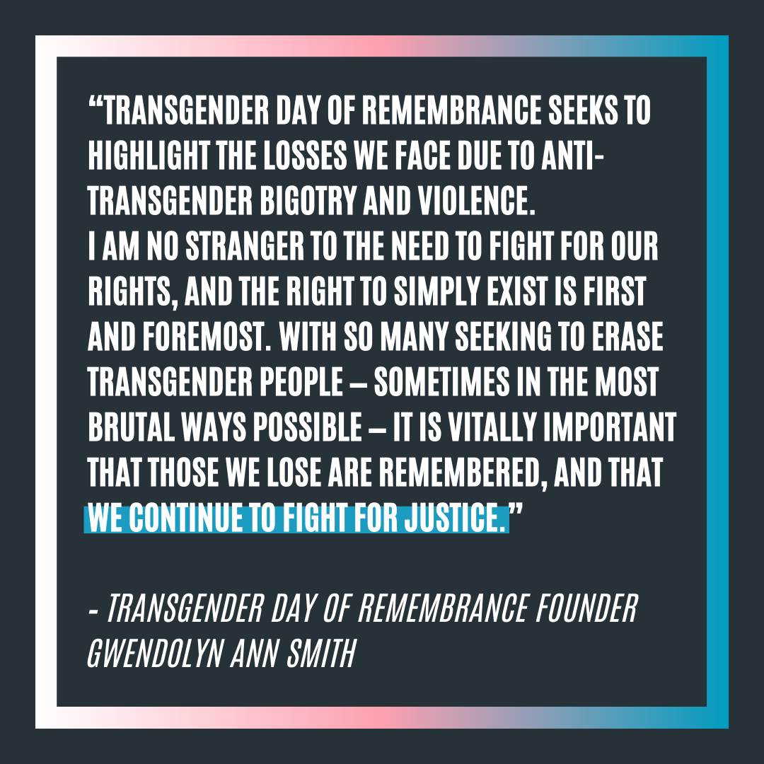 ABetterWis's tweet photo. Today is Transgender Day of Remembranceโa day to honor all people who have lost their lives to anti-trans hate.
At a time where trans people face increasing violent rhetoric, threats to their freedoms, and attacks from extremists, we must stand together to #DefendTransLives. https://t.co/reYkAzezMZ