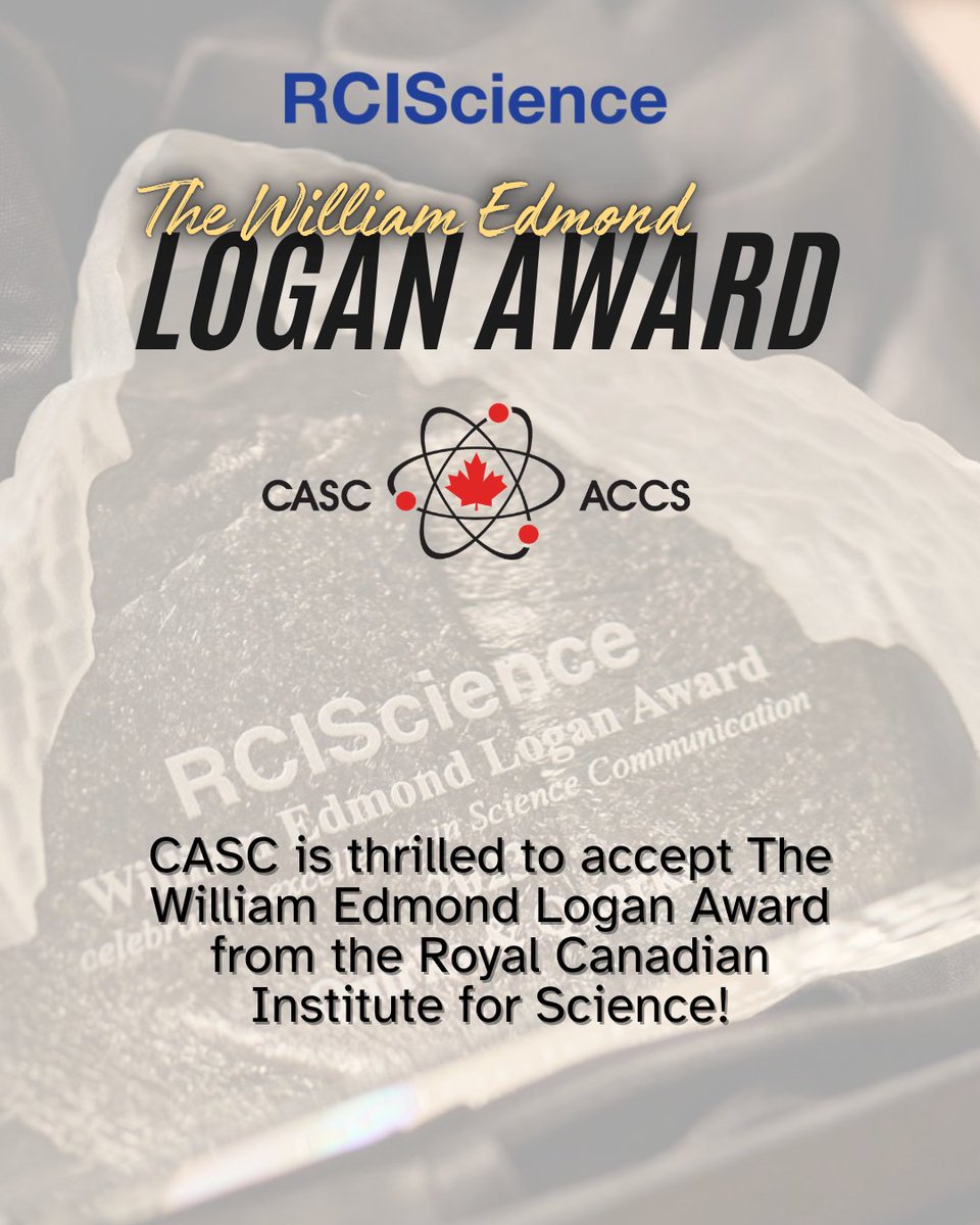 Canadian Association of Science Centres (@casc_accs) on Twitter photo CASC is thrilled to accept this year's William Edmond Logan Award from <a href="/RCIScience/">Royal Canadian Institute for Science</a>!
To be recognized for this hard work and for our impact on the lives of people across Canada and around the world is a true honour.
Learn more about the award: canadiansciencecentres.ca/news/royal-can… CASC is thrilled to accept this year's William Edmond Logan Award from <a href="/RCIScience/">Royal Canadian Institute for Science</a>!
To be recognized for this hard work and for our impact on the lives of people across Canada and around the world is a true honour.
Learn more about the award: canadiansciencecentres.ca/news/royal-can…
