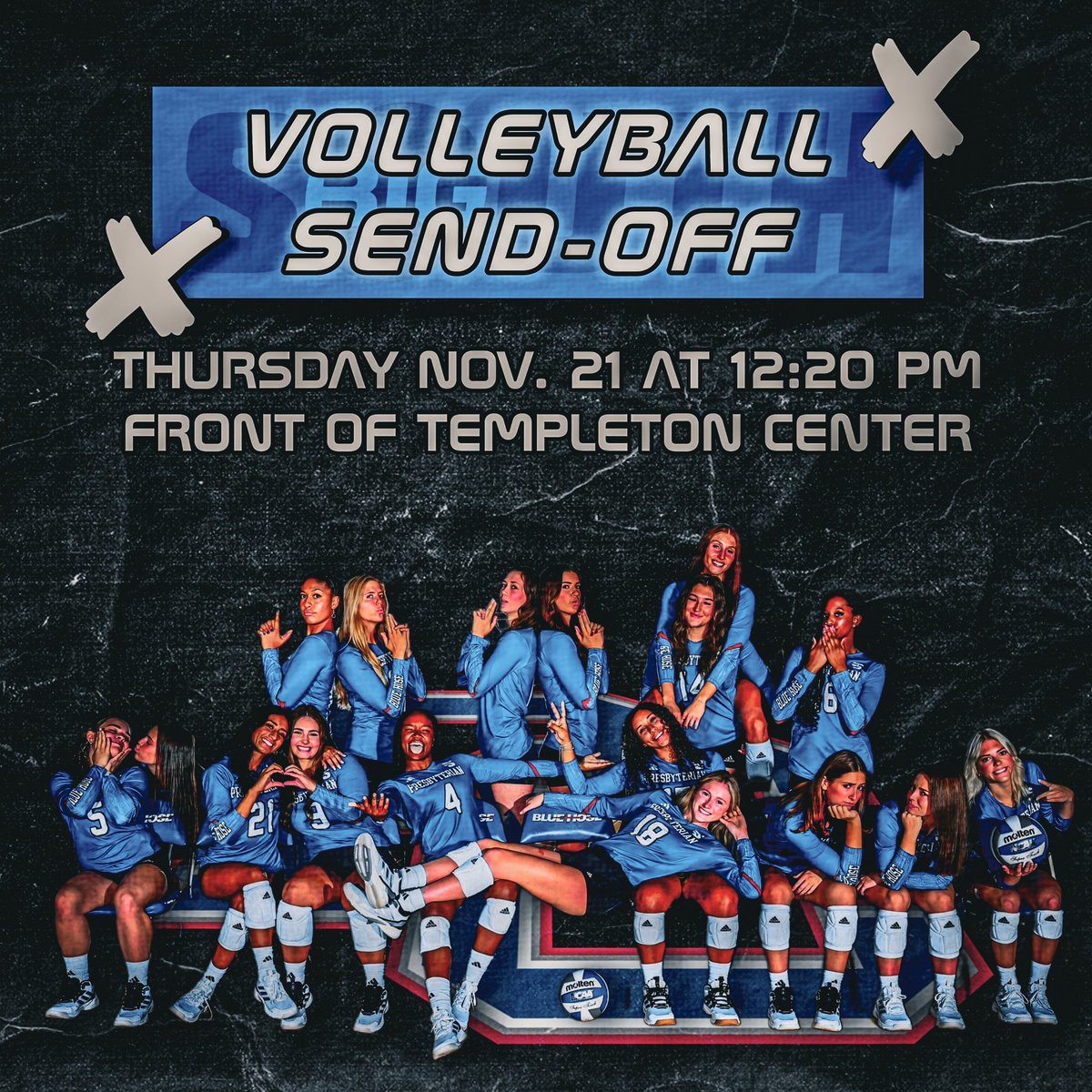 BlueHoseSports's tweet image. Come on down to the front of Templeton Center tomorrow at 12:20 pm to send off Blue Hose Volleyball to the @BigSouthSports championships 🏐

#GoBlueHose | #pcvb | #possible