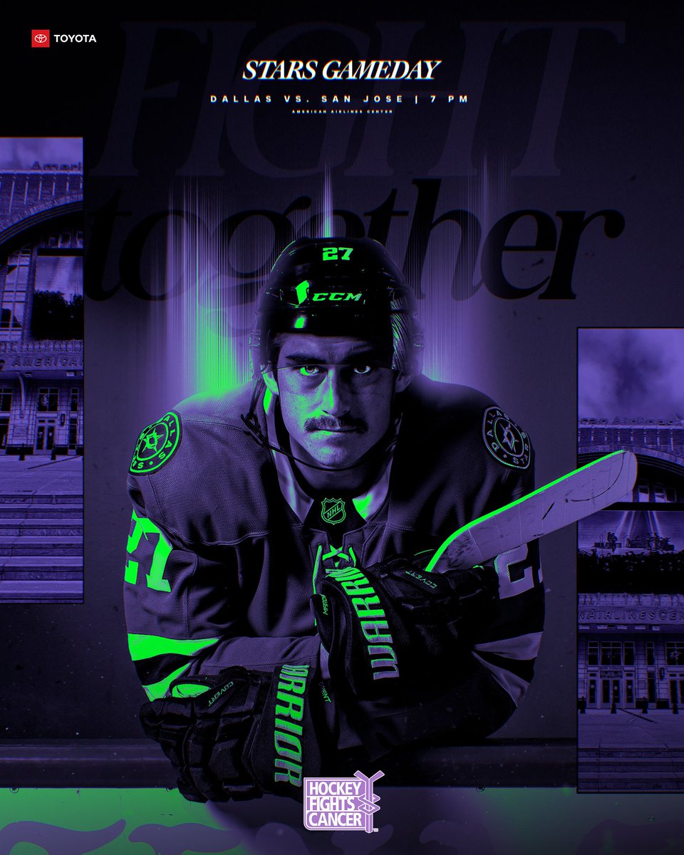 DallasStars's tweet photo. In the fight together π₯ #HockeyFightsCancer
π San Jose Sharks
β° 7:00pm CT
π @AACenter
πΊ @victoryplustv
π² https://t.co/CaaCWZeNPT
π» @dfwticket
@Toyota | #StarsFightCancer | #TexasHockey https://t.co/6Klzi51c6f
