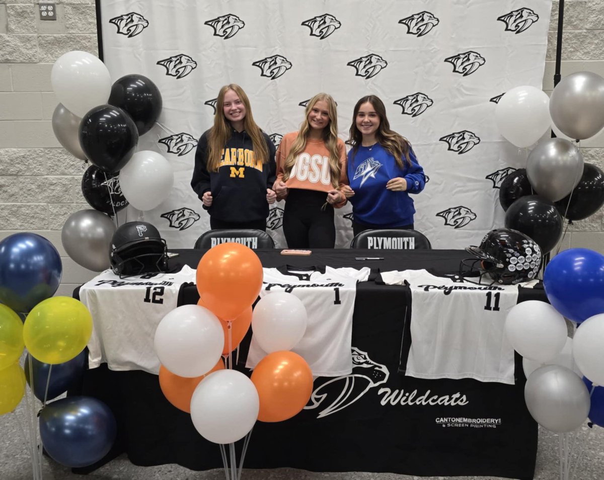 Plymouth Softball (@softball_cats) on Twitter photo Congratulations to <a href="/EmmaMcAvoy25/">Emma McAvoy</a>, <a href="/NatalieMcCall25/">Natalie McCall</a>, and <a href="/hannahsimko2025/">Hannah Simko</a>! Our signing celebration <a href="/PHSWildcats/">Plymouth Athletics</a> was awesome!
Thank you to everyone that attended to support our student athletes. Congratulations to <a href="/EmmaMcAvoy25/">Emma McAvoy</a>, <a href="/NatalieMcCall25/">Natalie McCall</a>, and <a href="/hannahsimko2025/">Hannah Simko</a>! Our signing celebration <a href="/PHSWildcats/">Plymouth Athletics</a> was awesome!
Thank you to everyone that attended to support our student athletes.