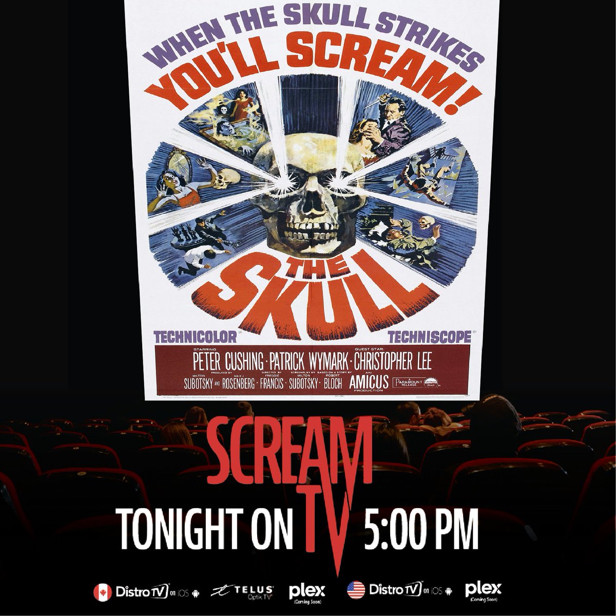 wearescreamtv's tweet image. 💀🔮 A cursed artifact that brings madness and death…
Tonight at 5 PM EDT, experience the chilling horror of The Skull! 😱⚡ Tune in for a tale of terror, only on Scream TV! 📺💀
#TheSkull #CursedArtifact #ScreamTV #ClassicHorror #SupernaturalTerror
