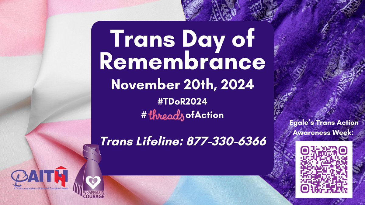This #TransgenderDayofRemembrance we hold space for 2-Spirit, trans, non-binary, &amp;  gender-diverse communities to grieve, remember &amp; take action. Since last Nov, 384 trans people have been killed, including 2 in Canada.

To talk, access the Trans Lifeline:
bit.ly/Trans-Lifeline