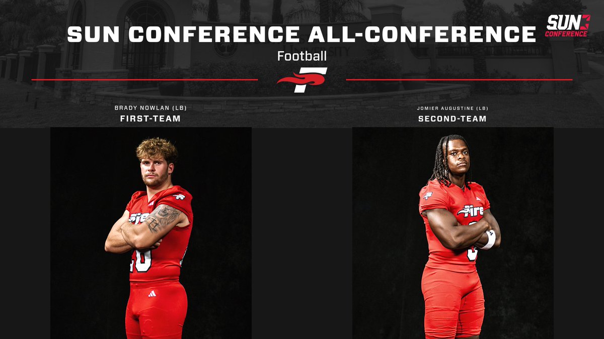 Southeastern Football (@seufirefootball) on Twitter photo Congratulations to the Fire Football Linebackers who were named All-Sun Conference!
Brady Nowlan - First-Team
Jomier Augustine - Second-Team
#FuelTheFire🔥 Congratulations to the Fire Football Linebackers who were named All-Sun Conference!
Brady Nowlan - First-Team
Jomier Augustine - Second-Team
#FuelTheFire🔥