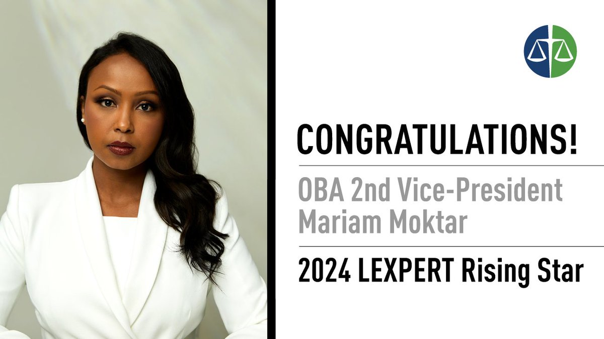 OBA 2nd Vice-President <a href="/MariamMoktar/">Mariam Moktar</a> was selected as a Lexpert Rising Star on Tuesday, recognizing her as one of the brightest legal minds under 40 and acknowledging her outstanding contributions and leadership. Congratulations from everyone at the OBA!