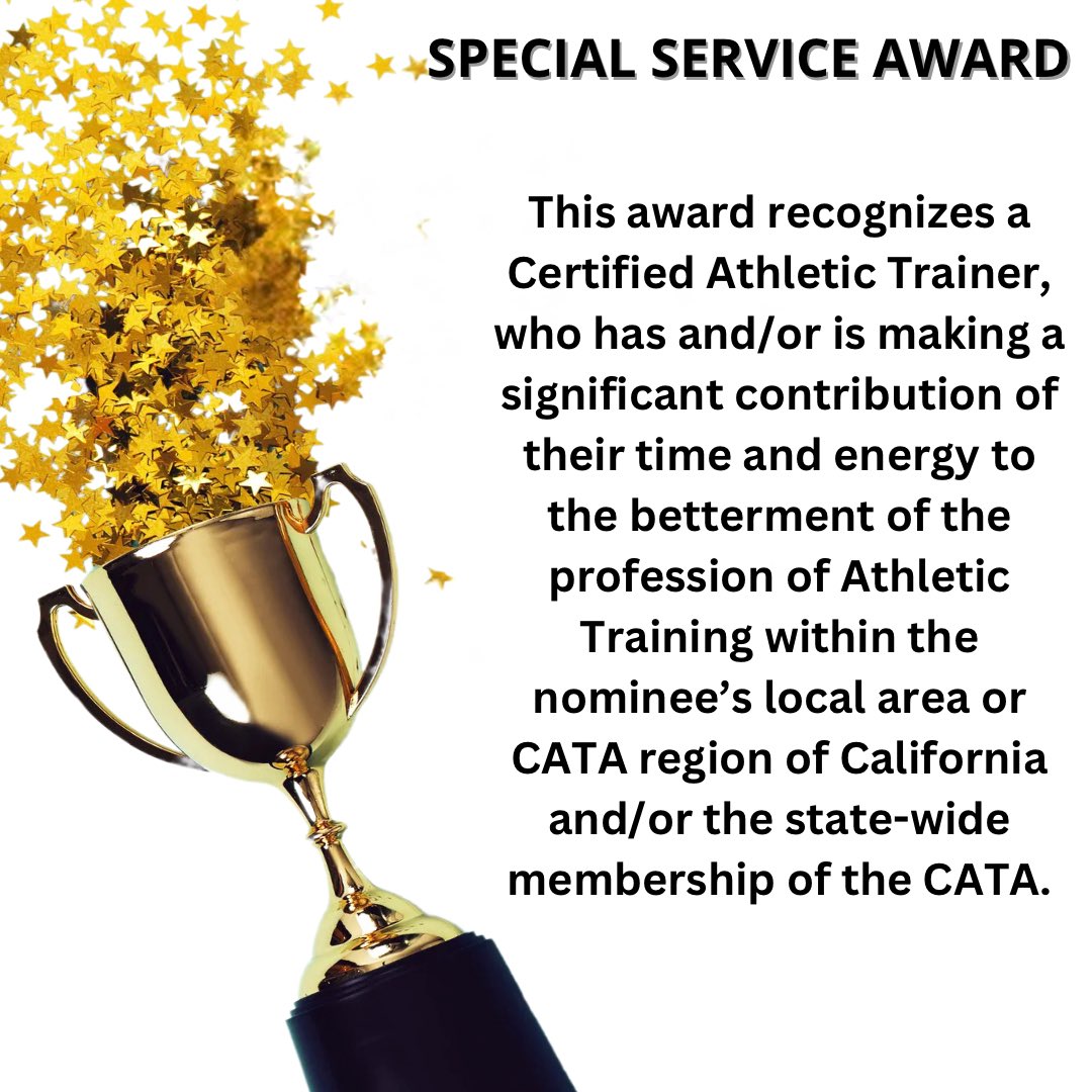 The CATA Managing Board would like to honor the outstanding work done in our state by individuals deserving of being recognized by the CATA. Please nominate your peers! 

Requirements can be found here 
ca-at.org/awards

Please nominate here
forms.gle/umd5S1siJEU4H8…