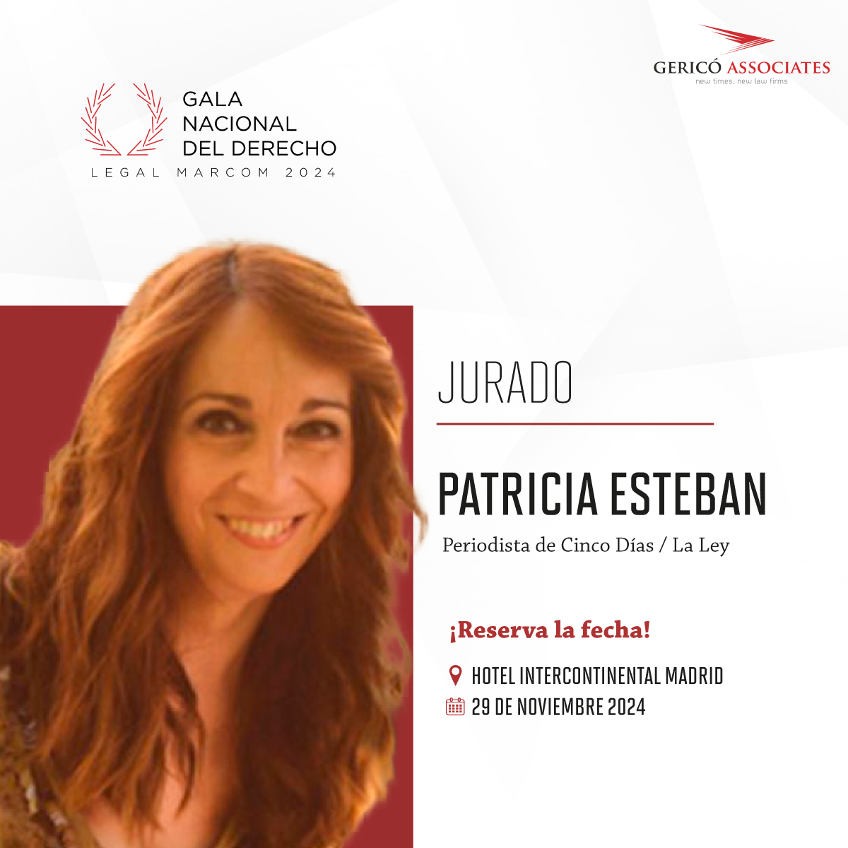#Jurado✨Le damos la bienvenida a Patricia Esteban López, responsable de Cinco Días Legal y Diario EL PAÍS (Negocios y Mis Derechos), como miembro del jurado de los Legal Marcom Awards 2024.  

¡Es un placer contar contigo un año más, Patricia! 

#LegalMarcomAwards