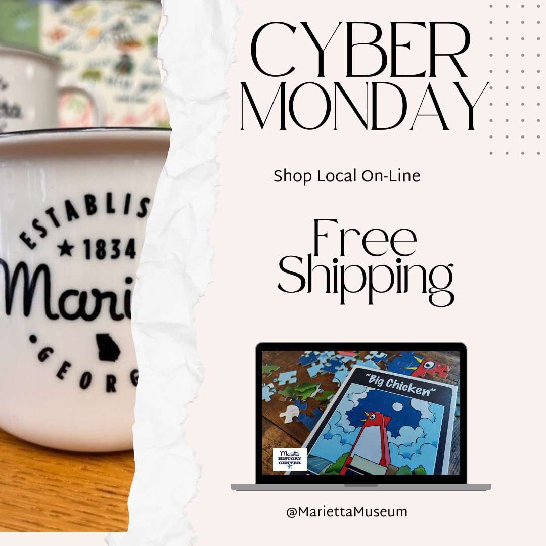 MariettaMuseum's tweet image. Happy Cyber Monday! While our physical store is closed today, we’re always open online! Shop local from the comfort of your home &amp;amp; support your fav small business.
Shop here: mariettahistorycenter.shopsettings.com

#Mariettasquare  #shopmariettasquare #atlantassweetspot #visitmariettaga