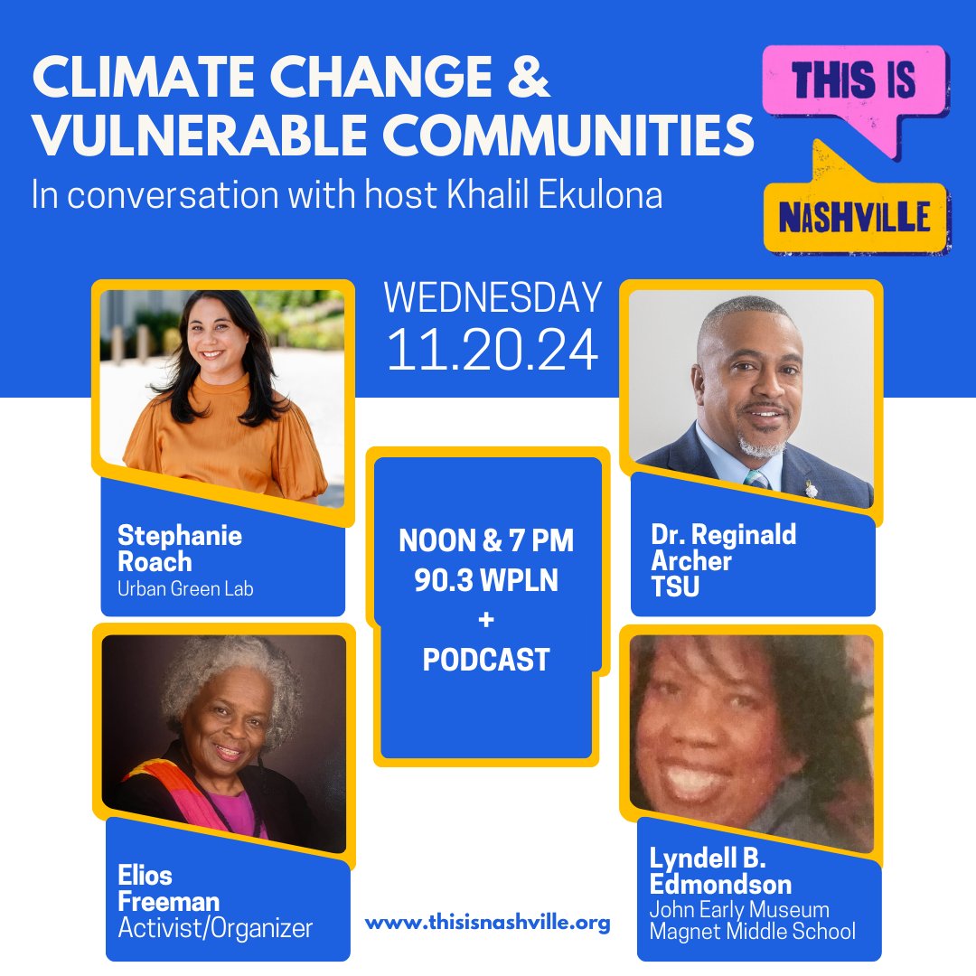 This Is Nashville (@thisisnashville) on Twitter photo Vulnerable communities are being affected by climate change. Through the Nashville Environmental Justice Initiative, <a href="/TSUedu/">Tennessee State University</a> and <a href="/UrbanGreenLab/">Urban Green Lab</a> are working to capture the voices of those affected first and worst. Today we hear about this first-of-its-kind oral history project. Vulnerable communities are being affected by climate change. Through the Nashville Environmental Justice Initiative, <a href="/TSUedu/">Tennessee State University</a> and <a href="/UrbanGreenLab/">Urban Green Lab</a> are working to capture the voices of those affected first and worst. Today we hear about this first-of-its-kind oral history project.