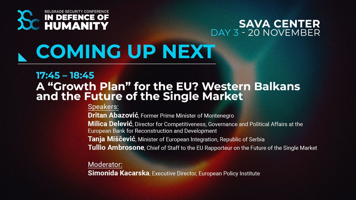<a href="/EGiaufretEU/">Emanuele Giaufret</a> <a href="/eusrbija/">EU u Srbiji</a> On that note, we move to the last discussion of the #BSC2024! 

A “Growth Plan” for the EU? Western Balkans and the Future of the Single Market

🔹 As the EU considers how to radically re-shape the oldest tool in its arsenal, can #WesternBalkans play a positive role in the