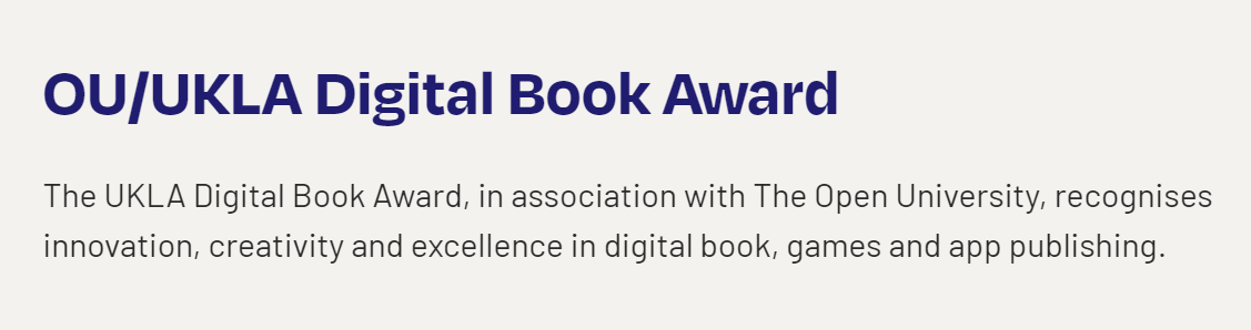 Calling all publishers! 🏅   The <a href="/OpenUni_RfP/">Reading for Pleasure 🧶</a>  <a href="/The_UKLA/">UKLA</a>  Children's Digtal Book Award is now open!  🏅<a href="/NKucirkova/">Natalia I. Kucirkova</a> OU/UKLA Digital Book Award - UK Literacy Association. Teachers are the judges. <a href="/_Reading_Rocks_/">ReadingRocks</a> <a href="/Scholastic/">Scholastic</a> <a href="/LoveReadinguk/">LoveReading</a> 
<a href="/ictlinks/">Mark Boylan: Apple Learning Leader</a> <a href="/MichaelT1979/">Michael Tackett</a> <a href="/jon_severs/">Jon Severs</a>