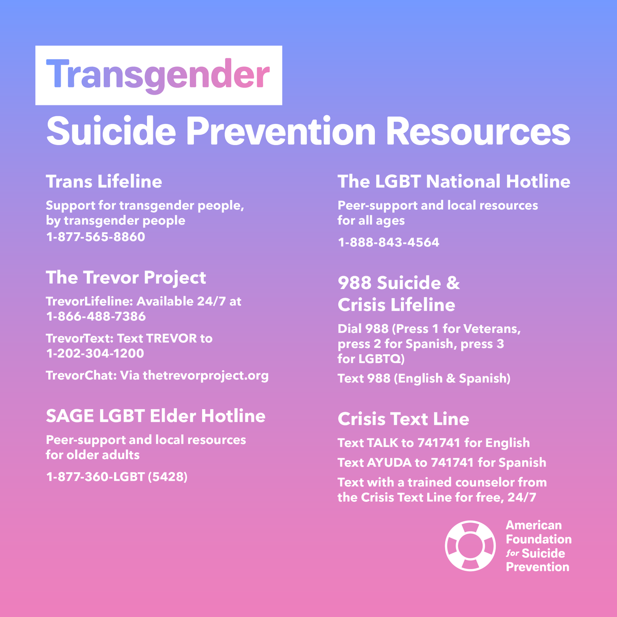afspnewjersey's tweet photo. Today is Transgender Day of Remembrance.

We're taking time to remember, honor, and recognize transgender lives lost to transphobia. If you’re struggling today, you are loved and you matter. Use these resources whenever you need. 💙 https://t.co/NmN2PB2hdC