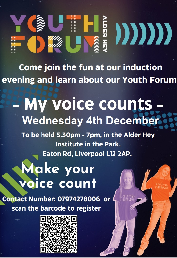 <a href="/TheForumAH/">Alder Hey Youth Forum</a> <a href="/idigitalnhs/">iDigital 💙</a> We’re holding an induction evening on Wednesday 4th December from 5.30-7pm. Come along to learn more about <a href="/TheForumAH/">Alder Hey Youth Forum</a>. If you have any questions, you can email theforum@alderhey.nhs.uk, or go to: alderhey.nhs.uk/visiting/young…