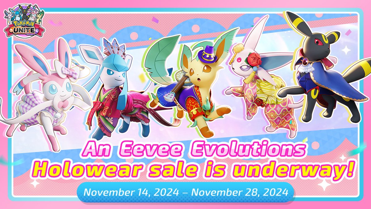 A special sale on Holowear for Eevee evolutions is happening right now!

This is a great chance to get your favorite evolved Eevee Holowear at a great price! #PokemonUNITE