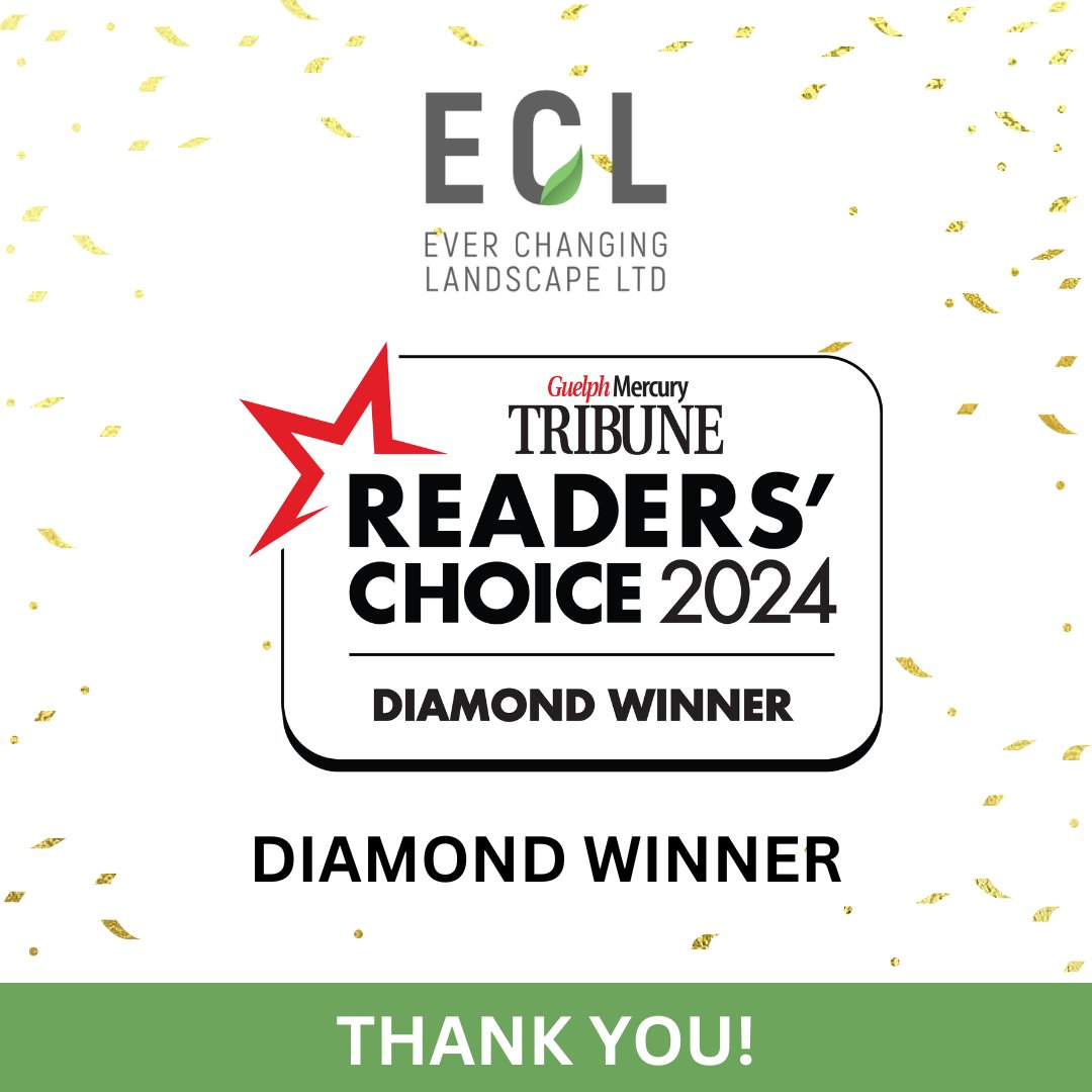 We won a diamond award for Best Landscape Company from the 2024 Reader's Choice Awards for the Guelph location. 
Thank you for voting and picking us as the number one service provider.
We appreciate it.

bit.ly/4byIwCO