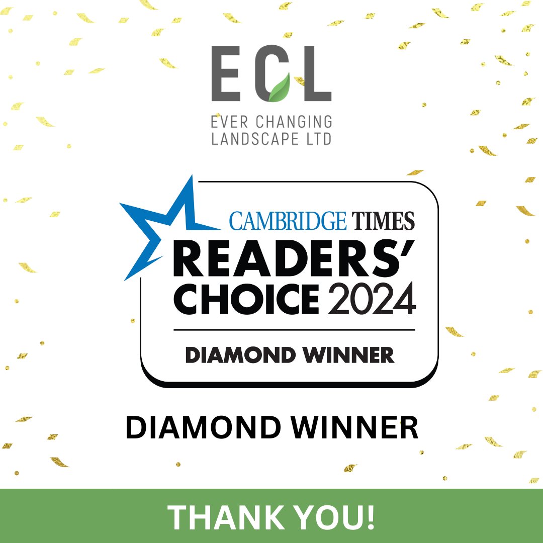 We won a diamond award for the below-mentioned categories from the 2024 Reader's Choice Awards for the Cambridge location. 
Thank you for voting us as the number one service provider.

Best Landscape Company
bit.ly/3W3obQg

Best Decks / Fences
bit.ly/3WgyvFI