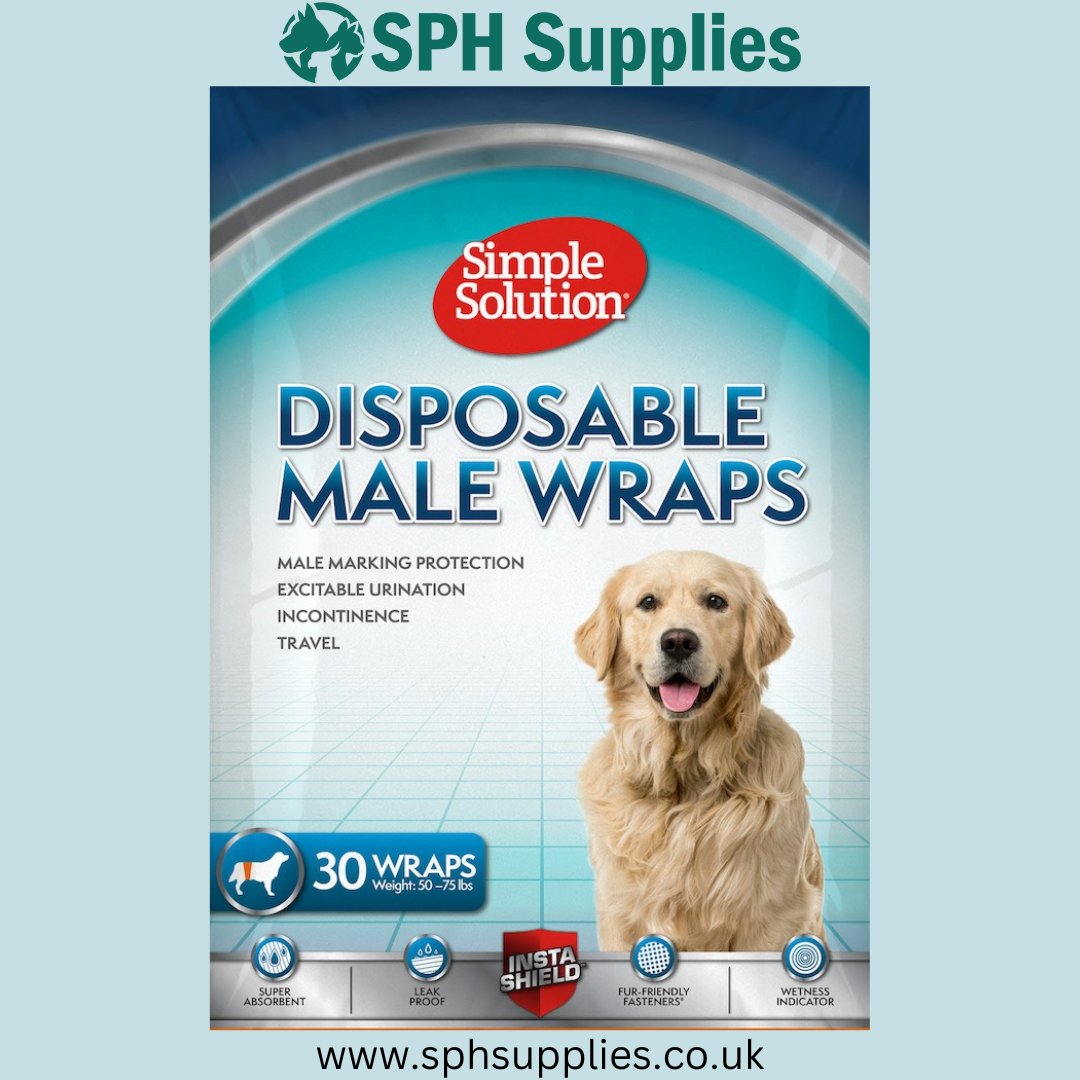 Simple Solution Disposable Male Wrap
An effective and simple solution for dogs that suffer from urinary incontinence; excitable urination; and male marking.
Available from Small to Extra Large. 
sphsupplies.co.uk/shop/dogs-15/d… #dogwraps #dogincontinence #dogscentingwraps