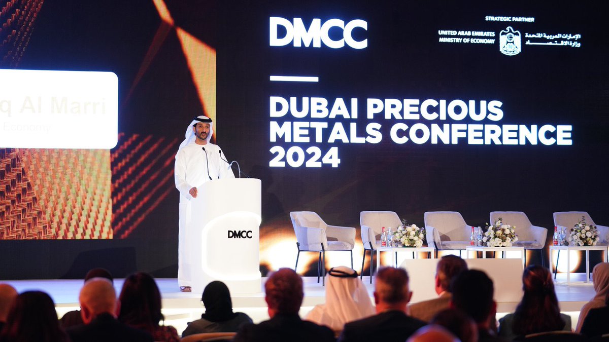 OPF_Ug's tweet photo. In his remarks at #DPMC2024, H.E. Abdulla bin Touq Al Marri, UAE Minister of Economy, emphasized the UAE’s strategic vision to lead the global precious metals market, leveraging robust infrastructure and a business-friendly environment.

@DMCCAuthority || @AKWConsultants https://t.co/wxjiavYGrp