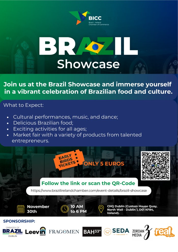 Brazil Showcase 2024!  * 30th November at CHQ Dublin *

Get ready to immerse yourself in the vibrant spirit of Brazil at one of the most anticipated business and cultural events of the year! 

To find out more go to
brazilirelandchamber.com/event-details/…