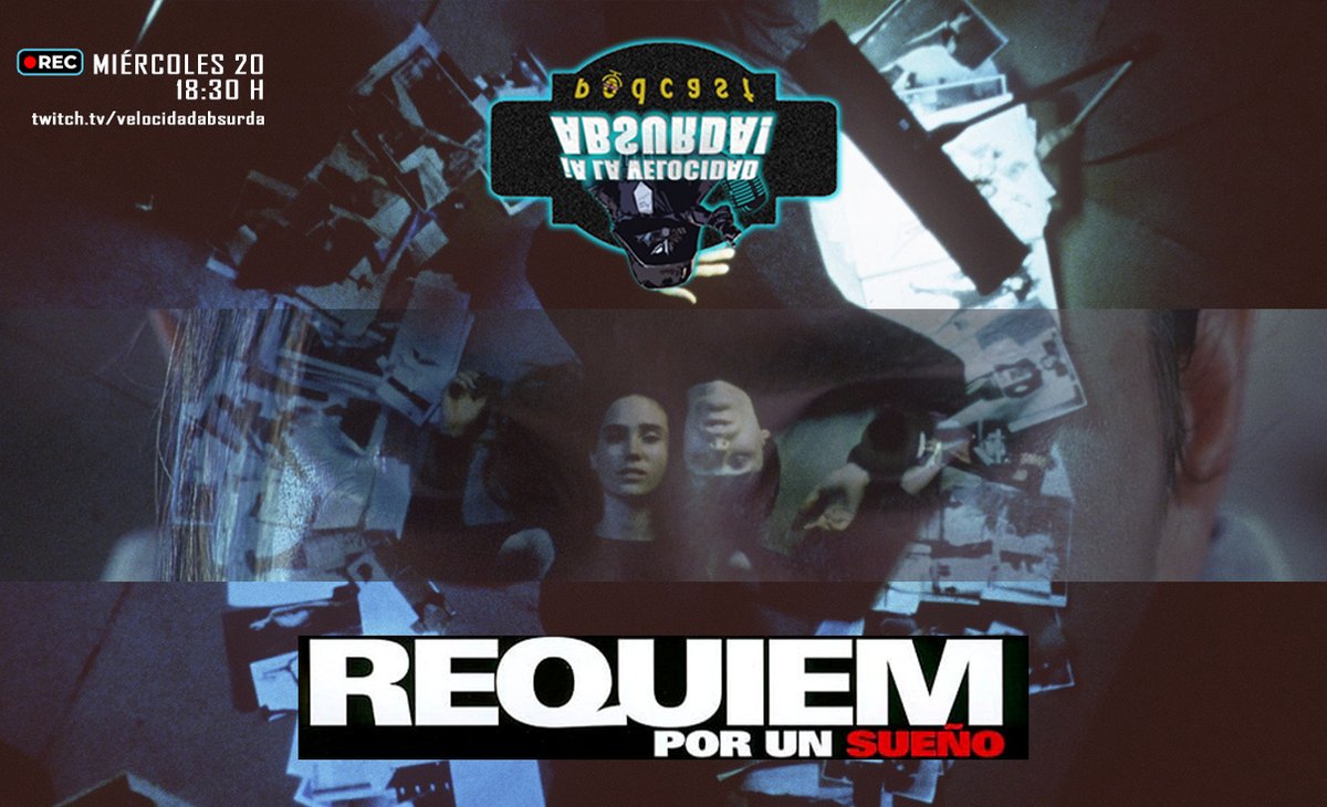 Absurders! Nos adentramos en el mundo de las adicciones de la mano de Aronofsky (y de un miembro de este programa del que ya hablaremos) con el repaso a su 'Réquiem por un sueño' (2000). 💉📺

🔴 Grabación en directo a las 18:30 h en twitch.tv/velocidadabsur…