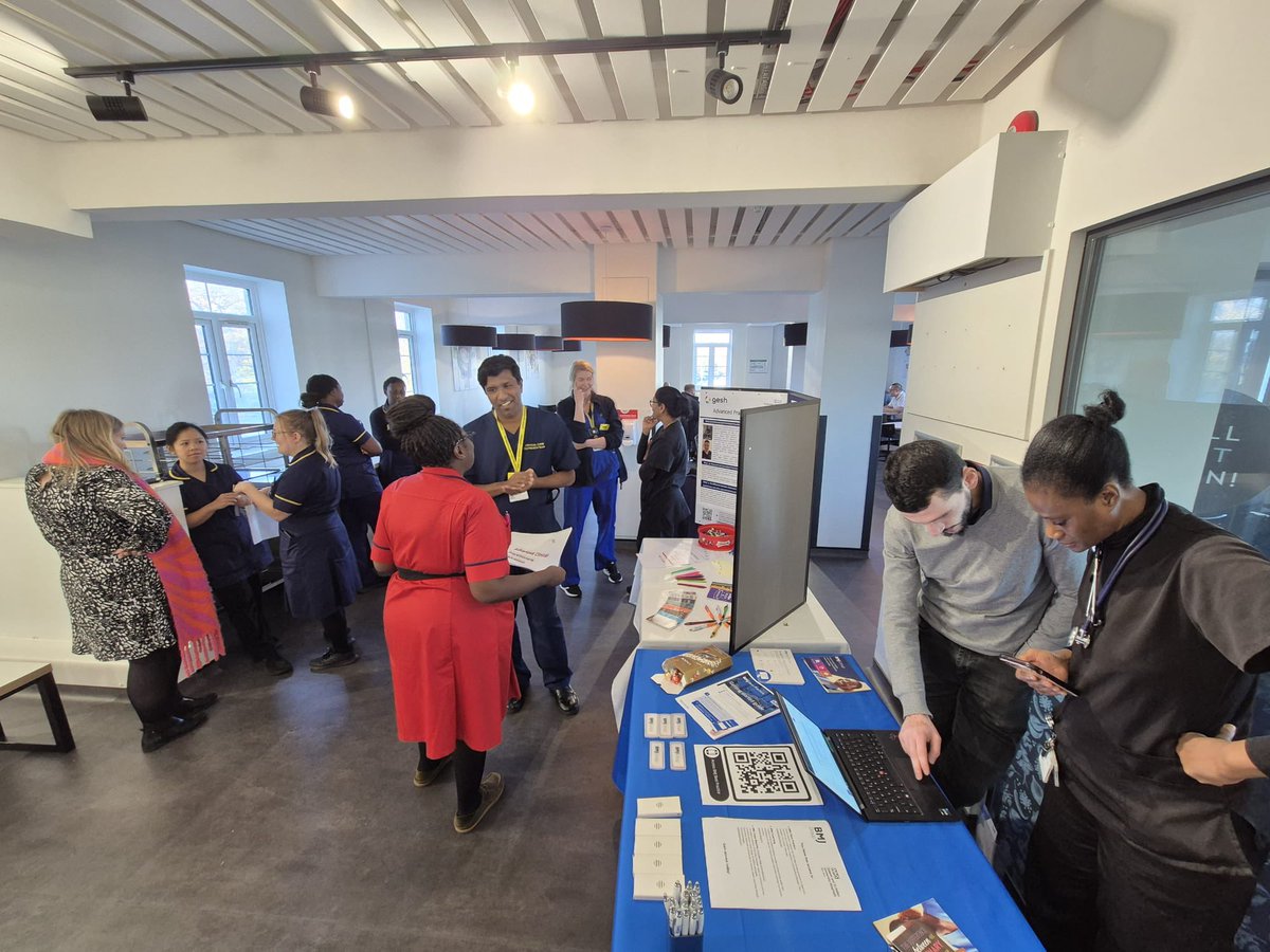 esthLISeducat's tweet photo. Pop in today to the restaurant in St Helier Hospital. The @geshNHS Advancing Practice Week celebrations are continuing with @YvetteBoamah and the Advancing Practice Team pop up stand. Pop in before 2pm and find out about @BMJBestPractice too! #AdvancingPractice https://t.co/btzUWasQ0r