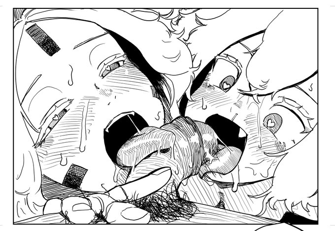 射精後のふにゃちんを親子でお掃除フェラのコマです 