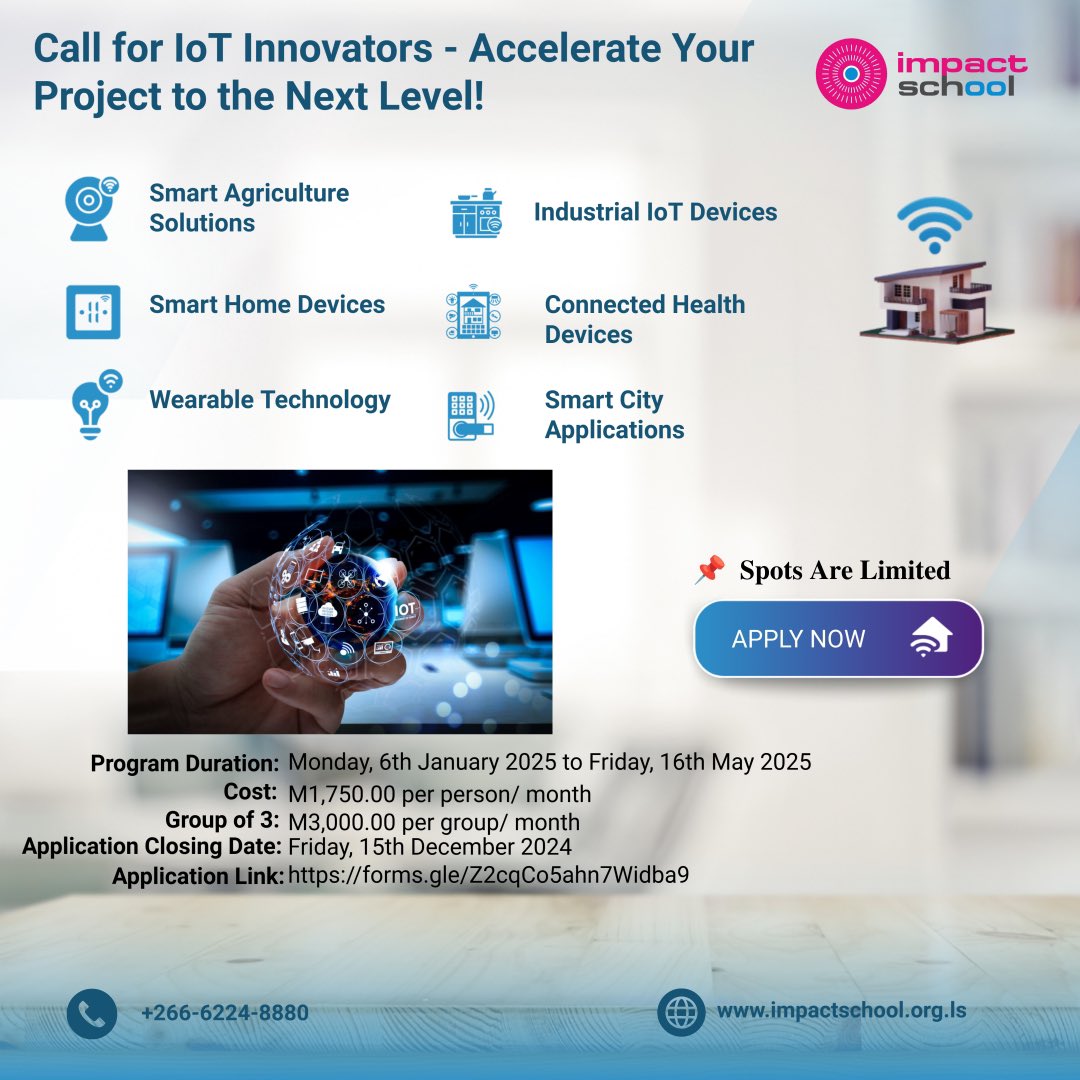 𝐂𝐚𝐥𝐥 𝐟𝐨𝐫 𝐈𝐨𝐓 𝐈𝐧𝐧𝐨𝐯𝐚𝐭𝐨𝐫𝐬: 𝐀𝐜𝐜𝐞𝐥𝐞𝐫𝐚𝐭𝐞 𝐘𝐨𝐮𝐫 𝐏𝐫𝐨𝐣𝐞𝐜𝐭 𝐭𝐨 𝐭𝐡𝐞 𝐍𝐞𝐱𝐭 𝐋𝐞𝐯𝐞𝐥!

Are you working on an IoT project and ready to take it to new heights? Applications are NOW OPEN for 𝟏𝟎 𝐞𝐱𝐜𝐥𝐮𝐬𝐢𝐯𝐞 𝐬𝐩𝐨𝐭𝐬 in our 𝐈𝐨𝐓