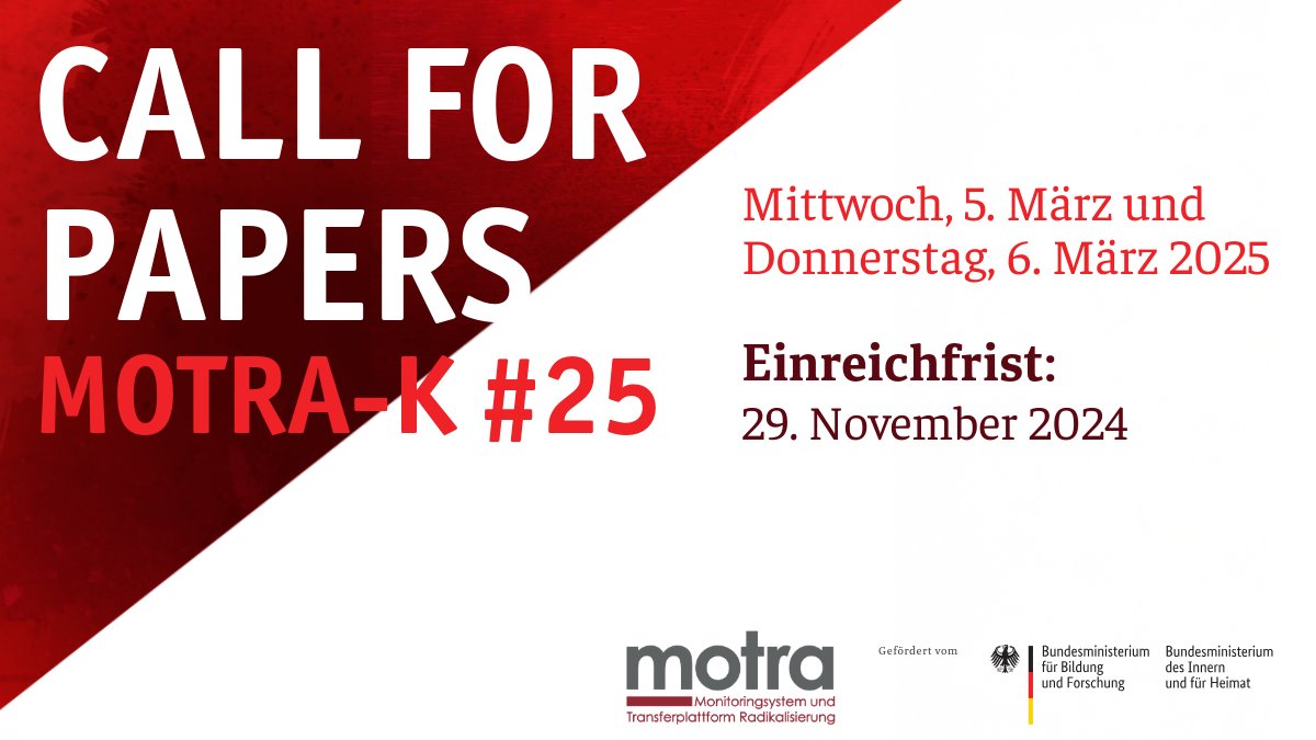 ⌛️**Achtung Fristverlängerung** - Wir verlängern die Frist für das Einreichen von Abstracts zur MOTRA-K 2025 bis zum 29. November! Zum Call for Papers ➡️motra.info/motra-k-25/