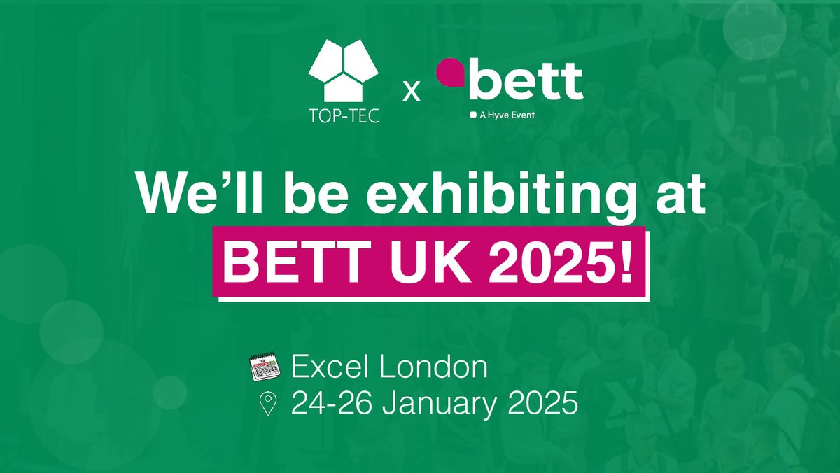 It's going to be an exciting couple of weeks at the end of January for TOP-TEC as we will be exhibiting with not one but TWO stands again at <a href="/Bett_show/">Bett Global</a> 2025!

 Register for BETT here - lnkd.in/dMDaV-ux 

#BETT2025 #Exhibition