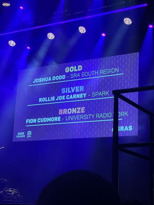 FionCudmore's tweet photo. Really proud to have gotten 4 different awards at this years SRA awards. Best Event for Presenter Hunt with @thisislsr and bronze in the same category for Carols at the Minster. Silver for the chart show I produced and Bronze best producer. Thanks @URY1350 for everything https://t.co/HK0bkOXgEK