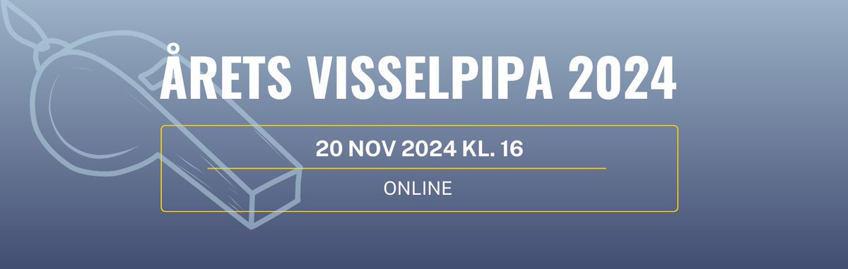 📣 Välkommen att följa webbsändingen av utdelningen av Årets Visselpipa 2024!

🗓️ Datum och tid: 20 november 2024 kl. 16.
📍 Plats: Online (Webbsändingen sker över Microsoft Teams (Live) och ses bäst via dator.)
💻 Följ webbsändningen här: bit.ly/3V19Jsp.