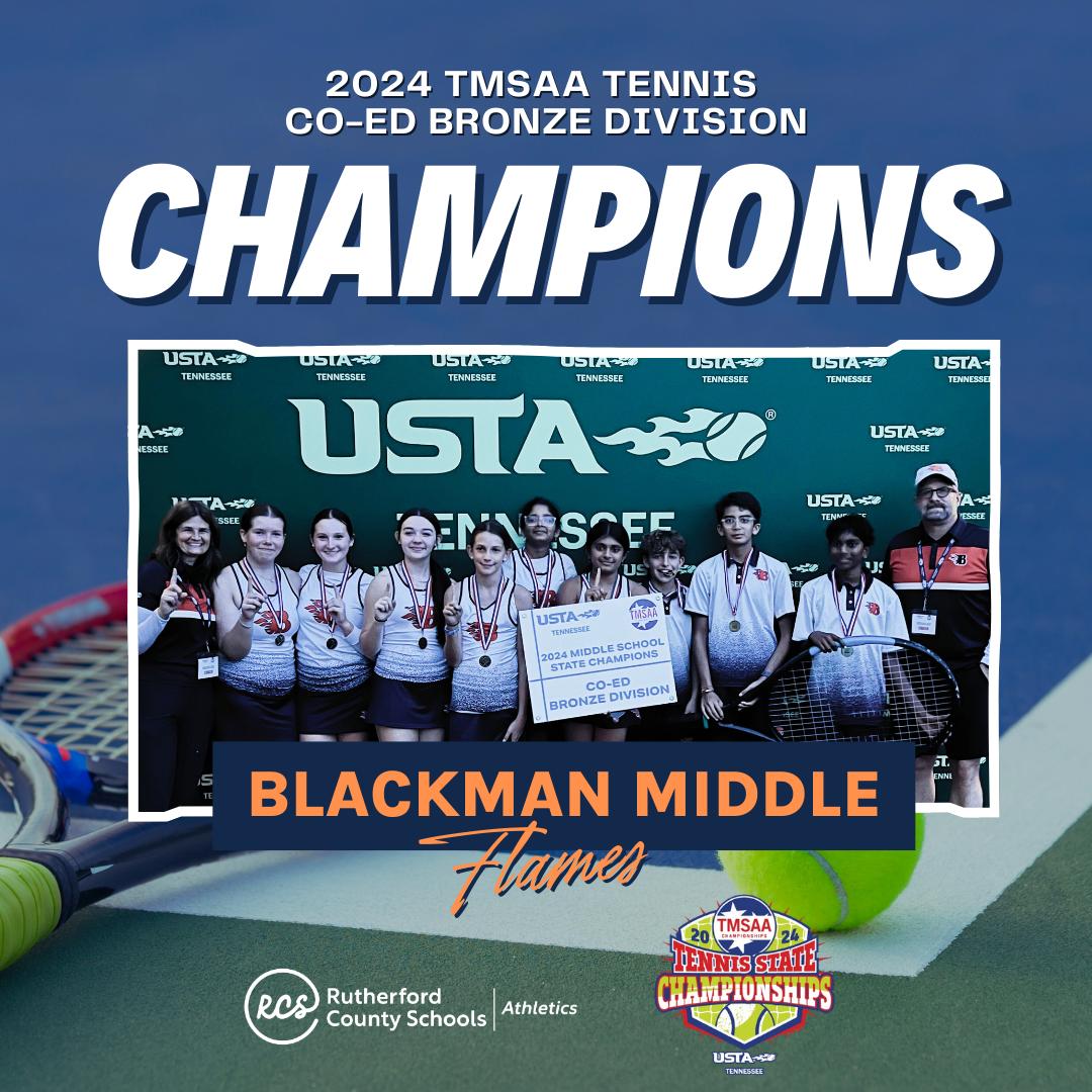 Congrats to Blackman Middle tennis for bringing home a state title! 🏆️🎾 Coached by Annette Holloway and Jeffrey McGinness, the teams won the Co-Ed Bronze Division at the 2024 Tennessee Middle School State Tournament, held Nov. 16-17 at Adams Tennis Complex in Murfreesboro