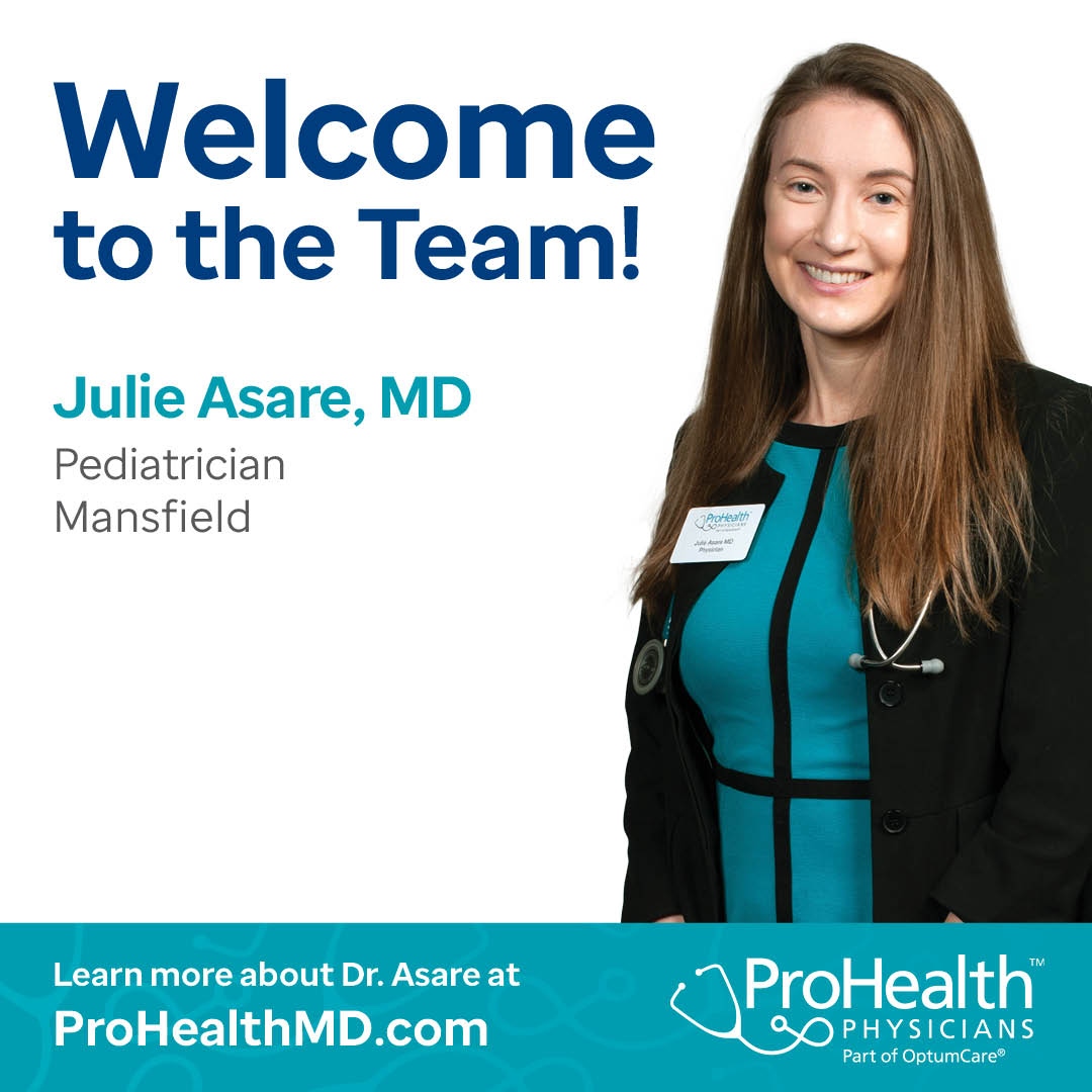 Meet our newest pediatrician, Dr. Julie Asare. She'll care for patients at our Mansfield office. Dr. Asare thinks it's best to start a healthy routine early on. Her goal is to give tailored care that grows with each child.