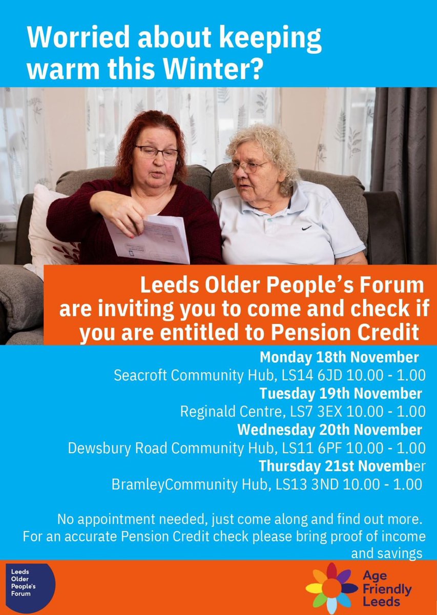 Leeds Older People's Forum (@leedsopf) on Twitter photo Last session tomorrow! Pension Credit pop-up clinic in Bramley. Please share with anyone who you’d think would benefit <a href="/BramleyElderly/">BEA</a> <a href="/bramleybaths/">Bramley Baths</a> <a href="/BrleyCareBears/">Bramley Care Bears</a> <a href="/BramleyCCentre/">bramleycommunitycentre</a> <a href="/AgeFriendlyLDS/">Age Friendly Leeds</a> Last session tomorrow! Pension Credit pop-up clinic in Bramley. Please share with anyone who you’d think would benefit <a href="/BramleyElderly/">BEA</a> <a href="/bramleybaths/">Bramley Baths</a> <a href="/BrleyCareBears/">Bramley Care Bears</a> <a href="/BramleyCCentre/">bramleycommunitycentre</a> <a href="/AgeFriendlyLDS/">Age Friendly Leeds</a>