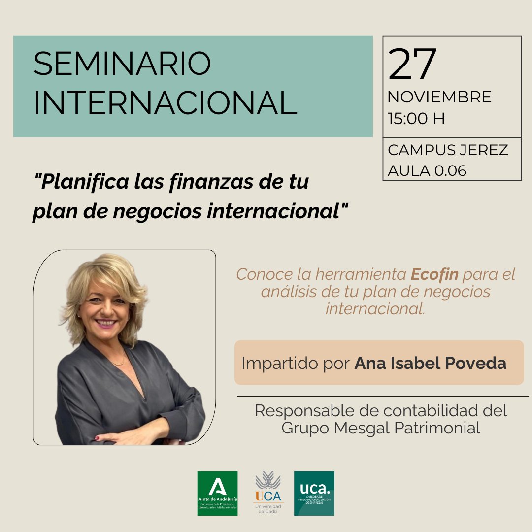 🌍📊 Nuevo seminario: aprende a gestionar las finanzas de tu emprendimiento global, haciendo uso de la herramienta Ecofin.

📅 27/11/2024
🕒 15:00
📍Campus de Jerez
👩‍🏫 Ana Isabel Poveda

Formulario de inscripción: forms.gle/CxRwSAL8aeULcn…
¡Te esperamos! 🚀 #UCA #Finanzas