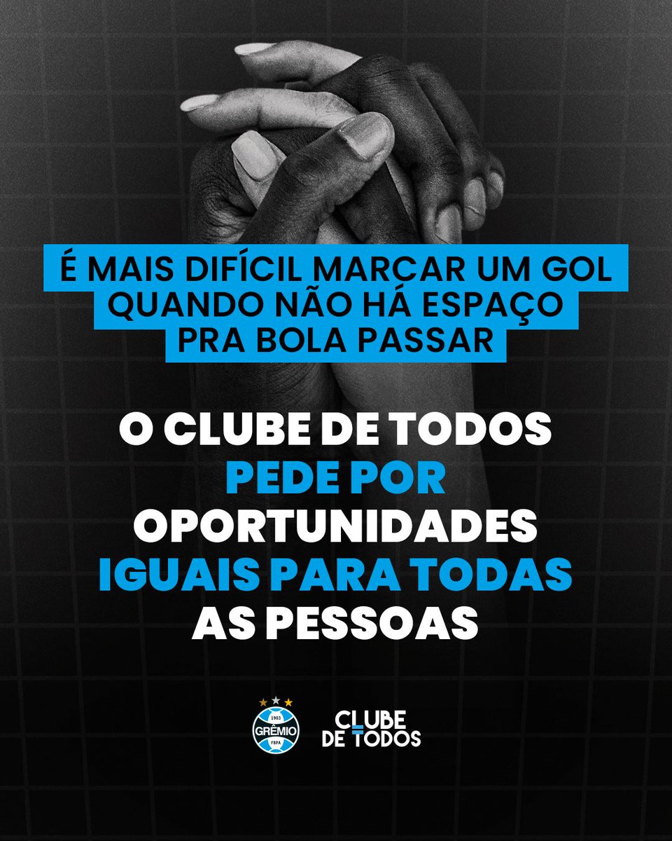 O espaço para todos marcarem gols não é o mesmo, principalmente quando a cor da pele é diferente.

No jogo de hoje à noite contra o Juventude, teremos uma ação especial para o Dia da Consciência Negra. Torcedores tentarão acertar os alvos reduzidos proporcionalmente aos dados de