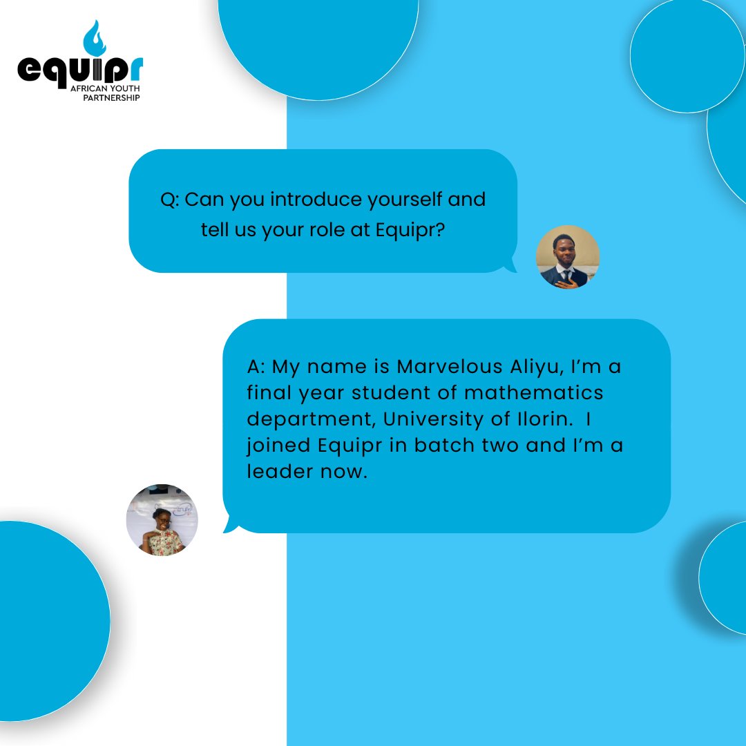EquiprTeam's tweet photo. Empowering youth, inspiring change! 🌟
Meet Marvelous Aliyu, one of our incredible Equipr members. Here's what she has to say about how Equipr has transformed her journey.
Thread 🧵
#EquipR #YouthEmpowerment #LeadershipInAction #MemberSpotlight https://t.co/xcfPVmYgxd
