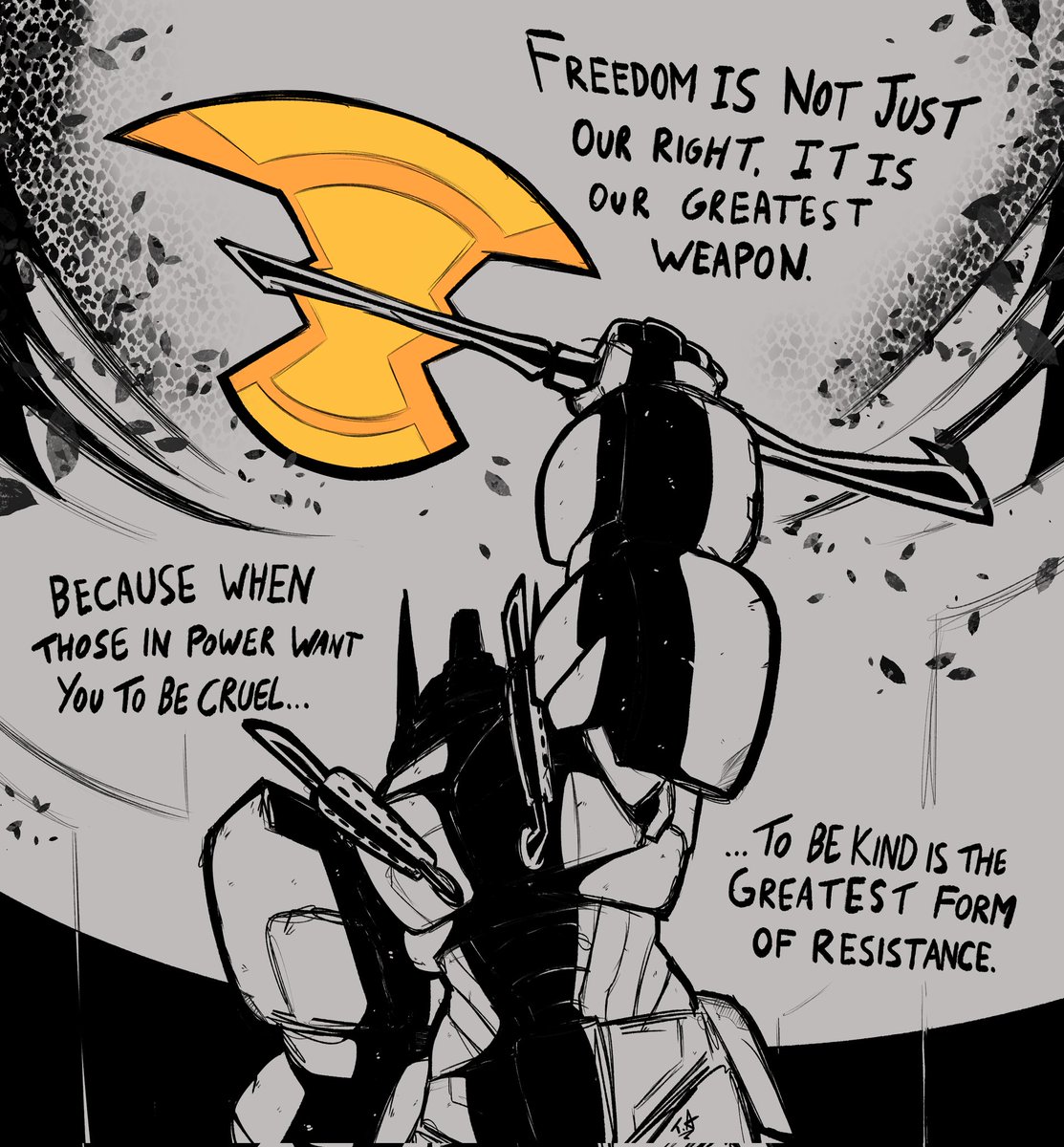 A sketch I did recently. Absolute Optimus Prime.

He might be a gladiator in this timeline. But he hasn't lost his kind soul.