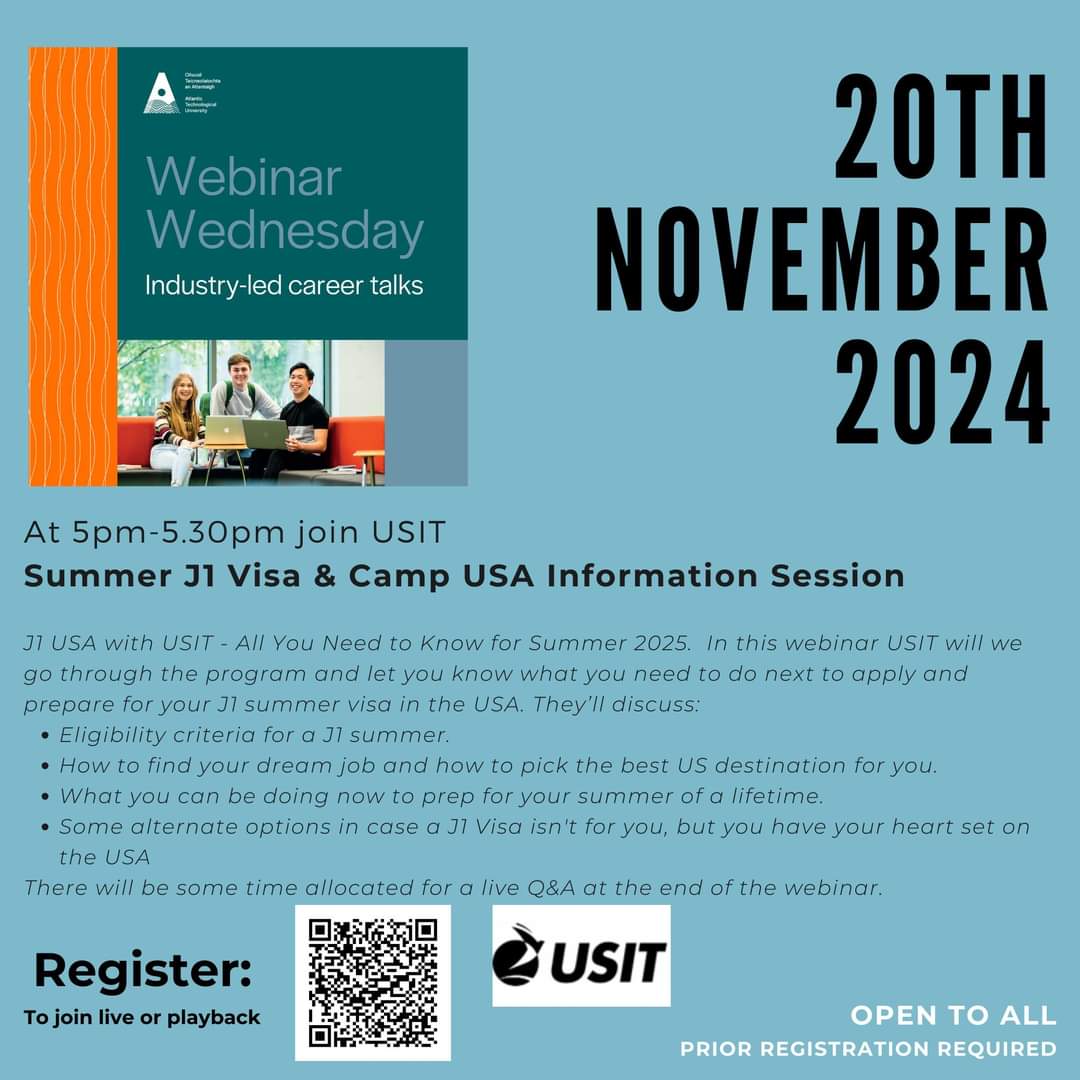 Have you heard that the next Webinar Wednesday is an information session on the Summer J1 Visa &amp; Camp USA with USIT this evening?

#ATUCareers #WebinarWednesday #USA #SummerCamps