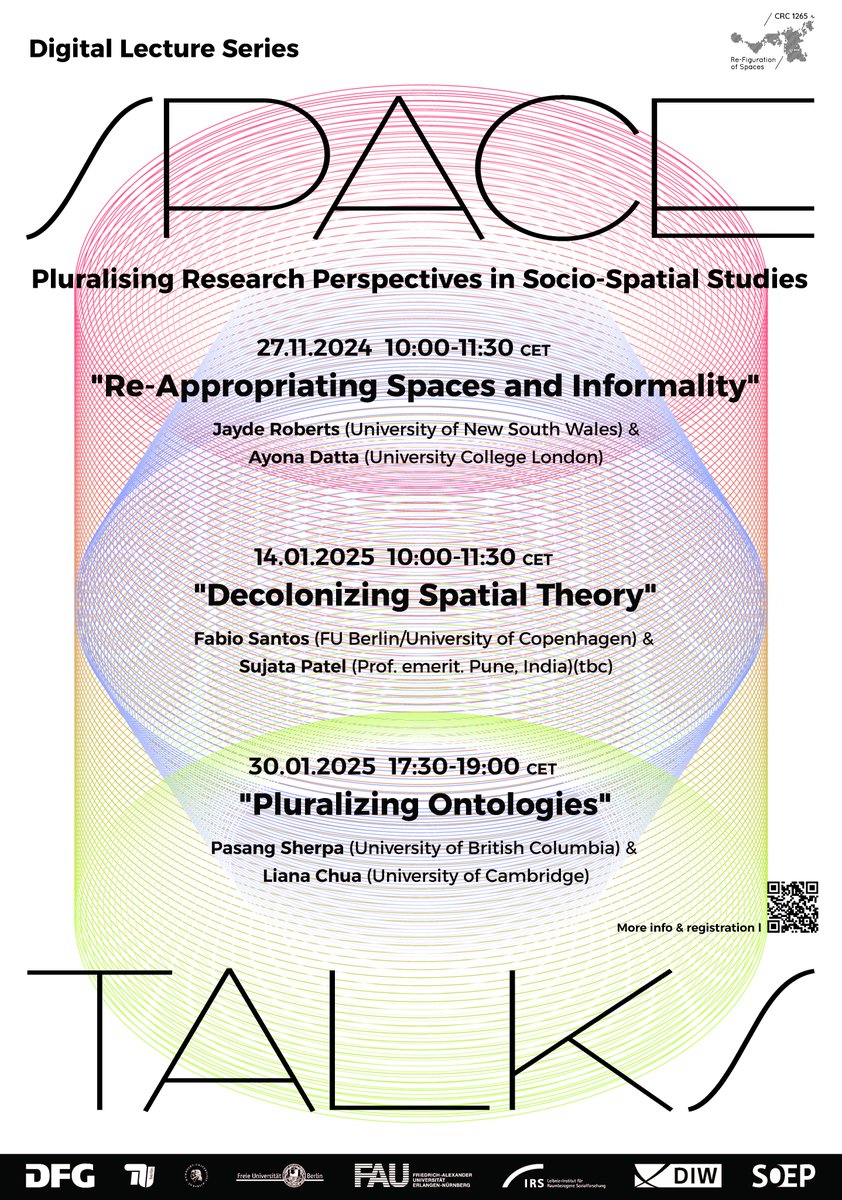 Join us for our new digital lecture series 'Space Talks', where we aim to broaden perspectives in socio-spatial research. 
We're starting November 27th, 10am with a session on "Re-appropriating Spaces and Informality". 
Register to get the zoom link here:
sfb1265.de/en/events/spac…