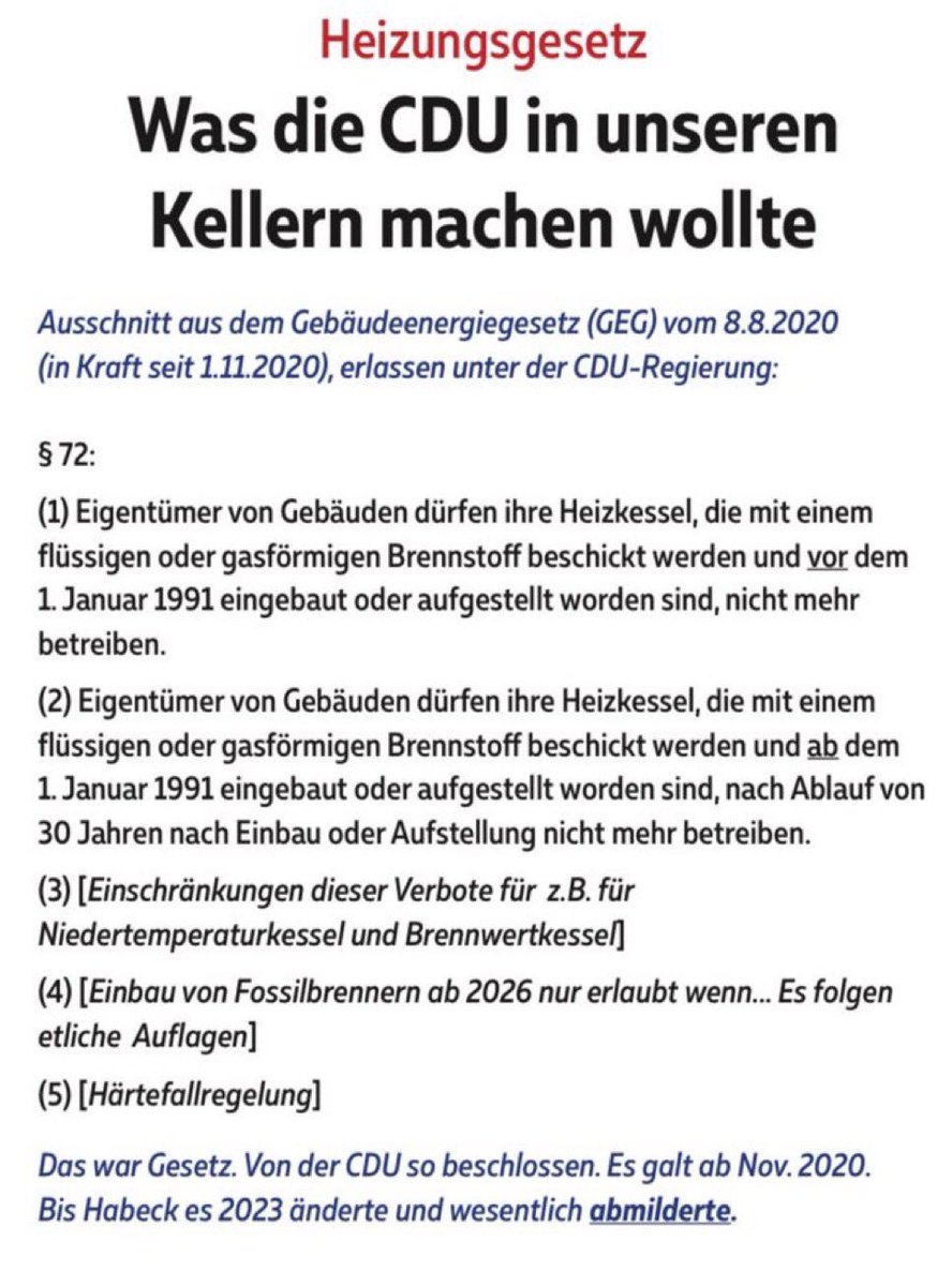 Wir dürfen nicht vergessen, welche Partei ursprünglich das #Heizungsgesetz (#GEG) entworfen und beschlossen hat.

#CDU #CSU #MerzKannEsNicht #Habeck4Kanzler #SoederRuecktritt