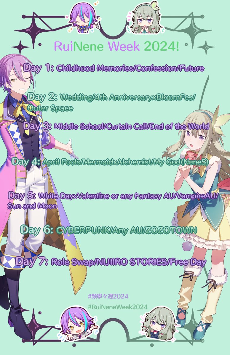 RNNweek's tweet photo. RUINENE WEEK 2024: Prompts and Guide.

DATES: DECEMBER 14th-20th, 2024.

Please, read everything carefully. We look forward to seeing you soon! 

#類寧々週2024 #RuiNeneWeek2024 #ruinene #類寧々 https://t.co/a25jZ6SlmS