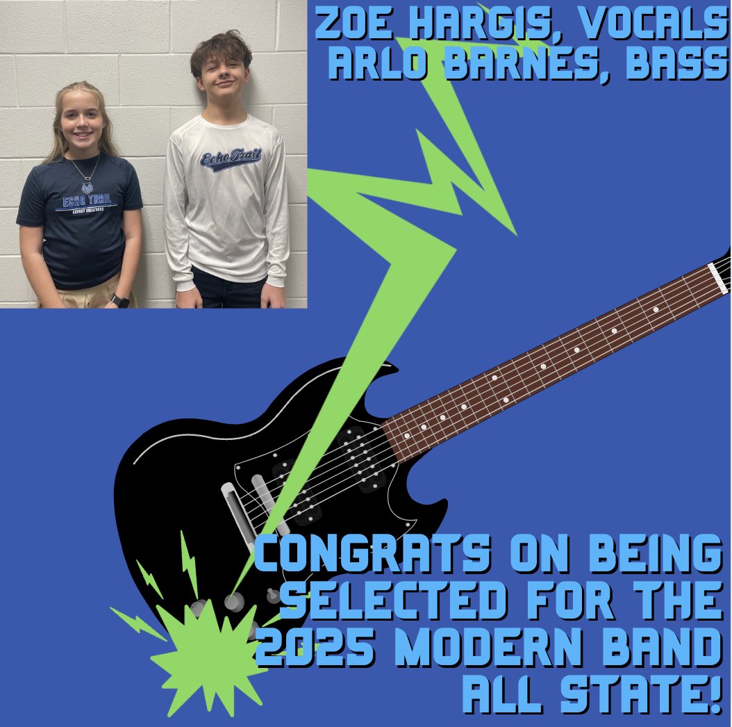 echotrailchoir's tweet image. Congrats to Zoe and Arlo for being selected for Modern Band All State! We are so proud of you! @EchoTrailModMus @EchoTrailMiddle @KaraJo_Ammerman #ExpectgreaTness