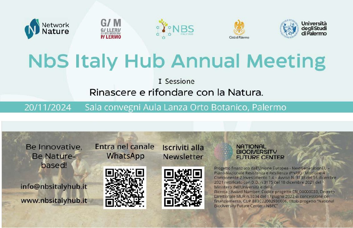 NbS Italy Hub - Annual Meeting 
A Palermo il 20 e 21 novembre si tiene il primo meeting annuale del Nature-based Solutions (NbS) Italy Hub. 
--&gt; info e programma cnr.it/it/evento/1952…