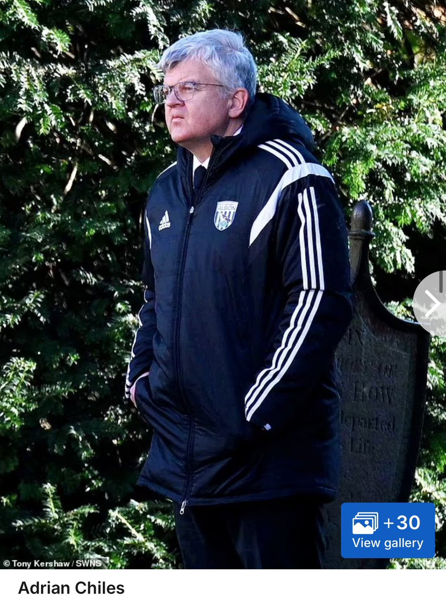 ruinedshirts's tweet image. Adrian Chiles turning up to Liam Payne’s funeral in a West Brom bench jacket.
