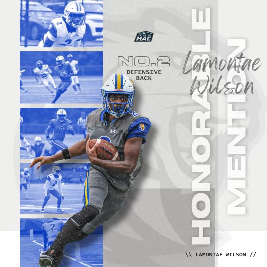 Congratulations to Jr LB Gavin Morris and JR DB Lamontae Wilson for their selections to the MAC All-Conference Team!

Gavin set the single season tackle record with 106 total tackles, while Lamontae’s 4 INTs increased his career record total to 14! 

#RollCougs 🔵🟡