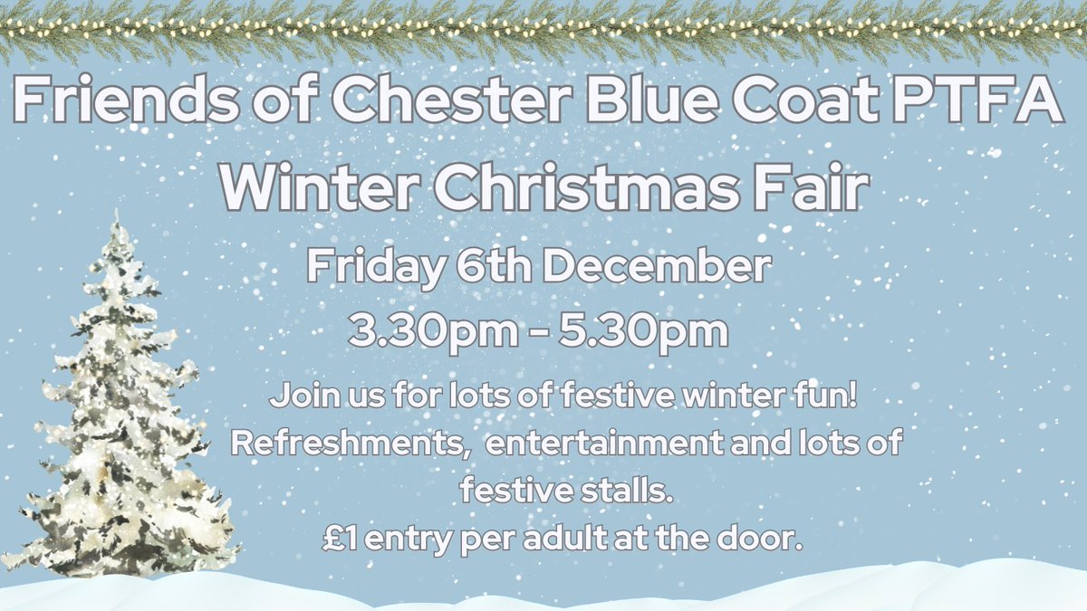CBCPTA's tweet photo. We look forward to welcoming families and friends to our PTFA Winter Christmas Fair at school on Friday 6th December, 3.30pm - 5.30pm. See you there! 🎄❄️ https://t.co/CRxuf6ekmq